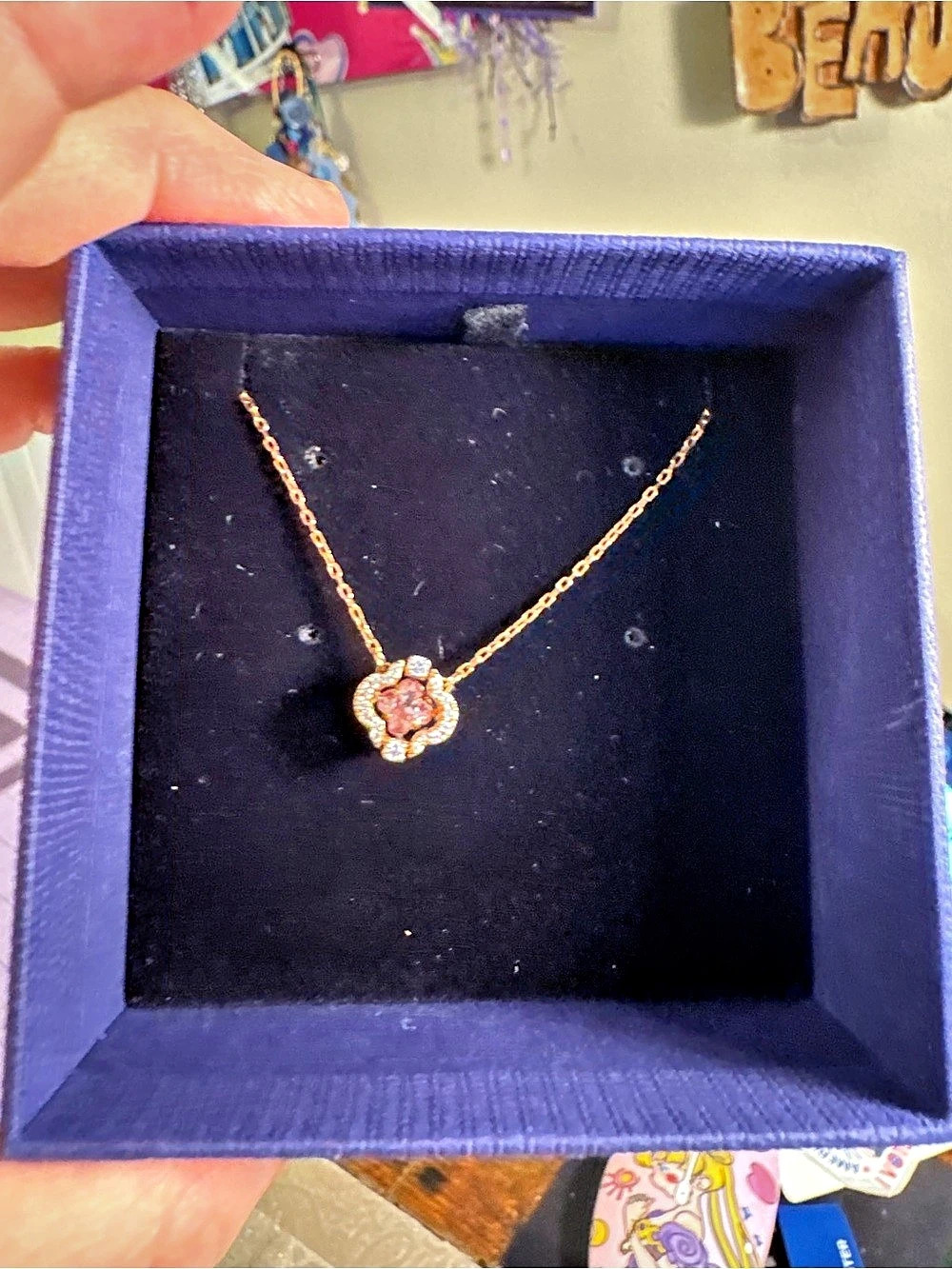 Swarovski Sparkling Dance Clover Necklace Gold & Pink
